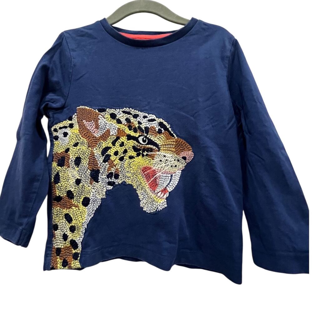 Mini Boden Cheetah Superstitch Long Sleeve Shirt Size 2-3y